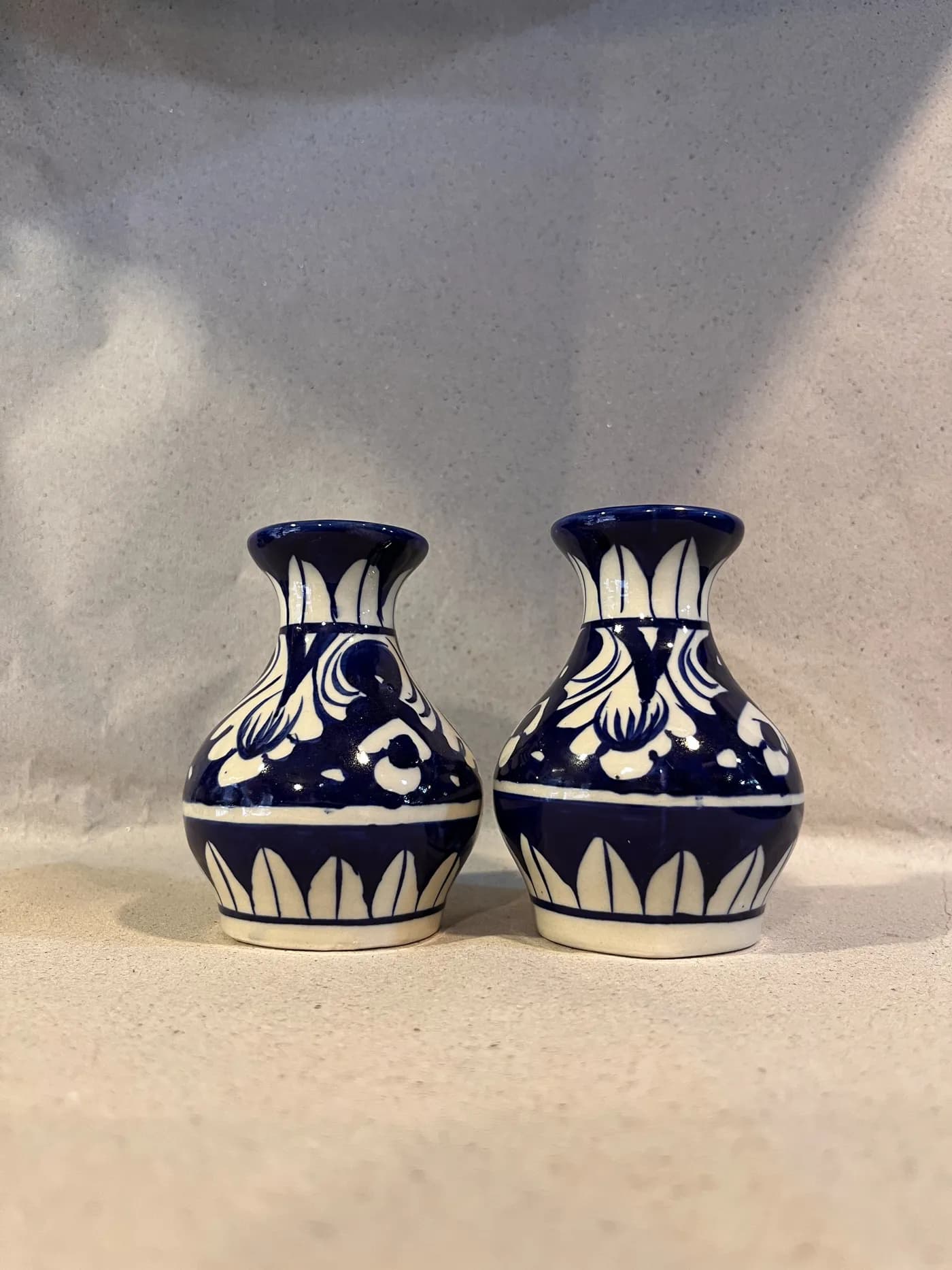 Authentic Pakistani handcrafted Blue Pottery Miniature Round Vases (Pair, 4-Inch) (4 inches) - blue pottery from Ghazali Handicrafts Lahore