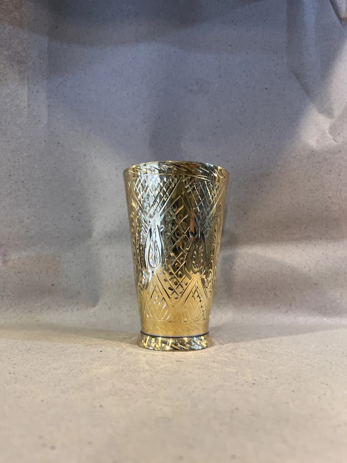 Authentic Pakistani handcrafted Hand-Engraved Traditional Brass Drinking Glass (4.5-Inch) (4 inches) - brass metal from Ghazali Handicrafts Lahore