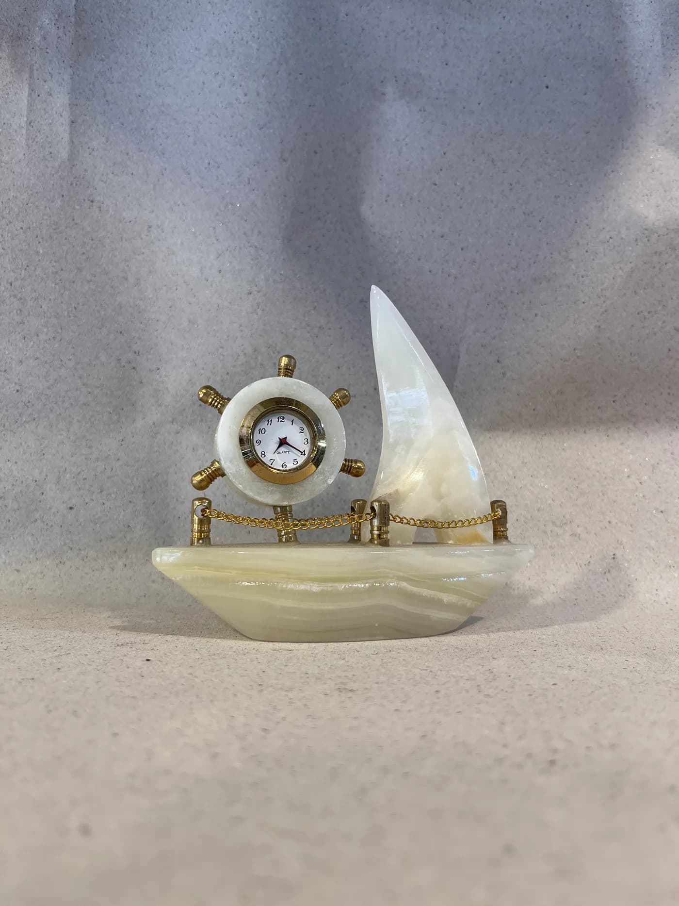 Authentic Pakistani handcrafted Handcrafted Marble Sailboat Desk Clock (5-Inch) (5 inches) - marble from Ghazali Handicrafts Lahore