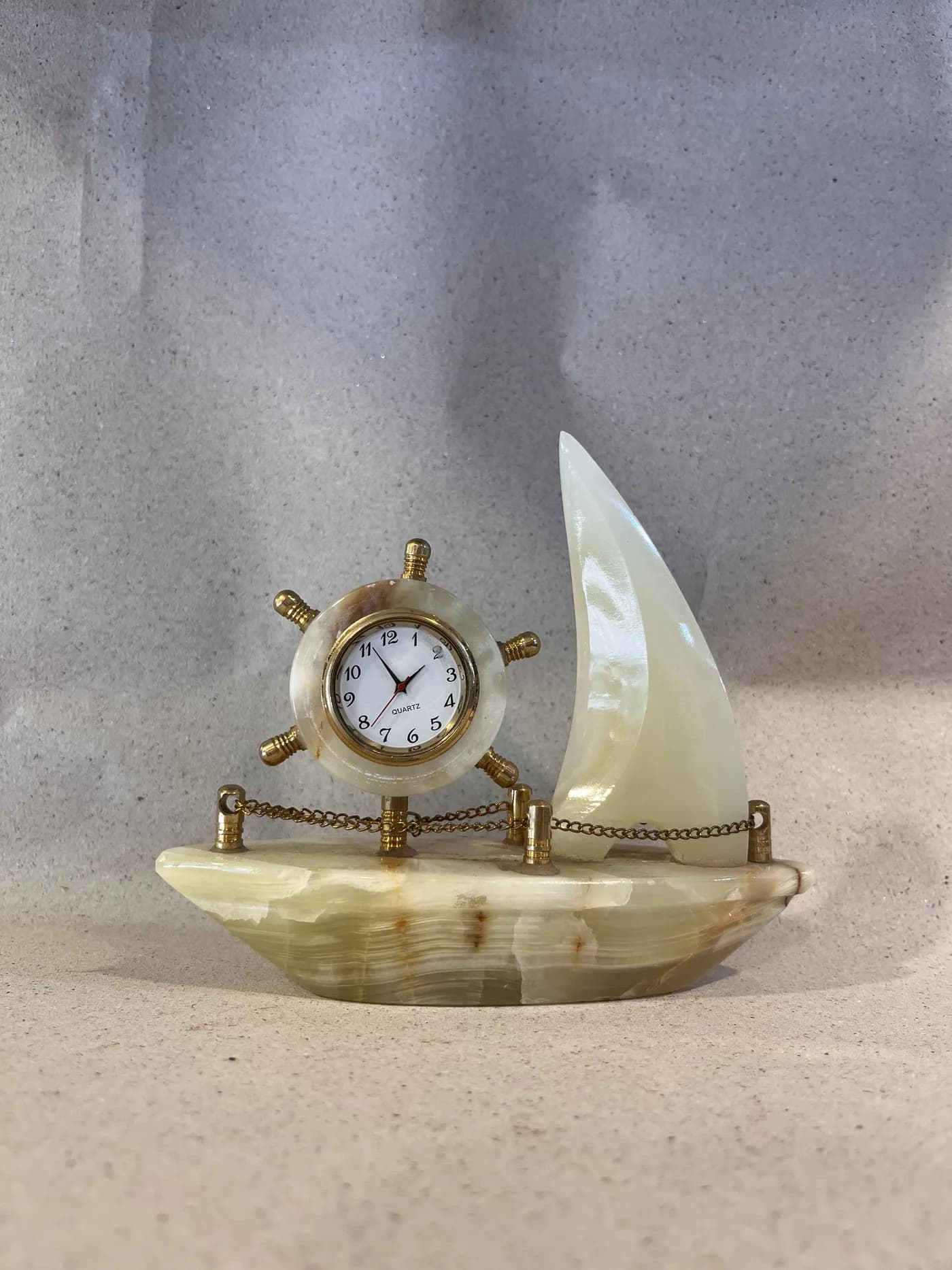 Authentic Pakistani handcrafted Handcrafted Marble Sailboat Desk Clock (6-Inch) - Artisan Craft from Ghazali Handicrafts Lahore