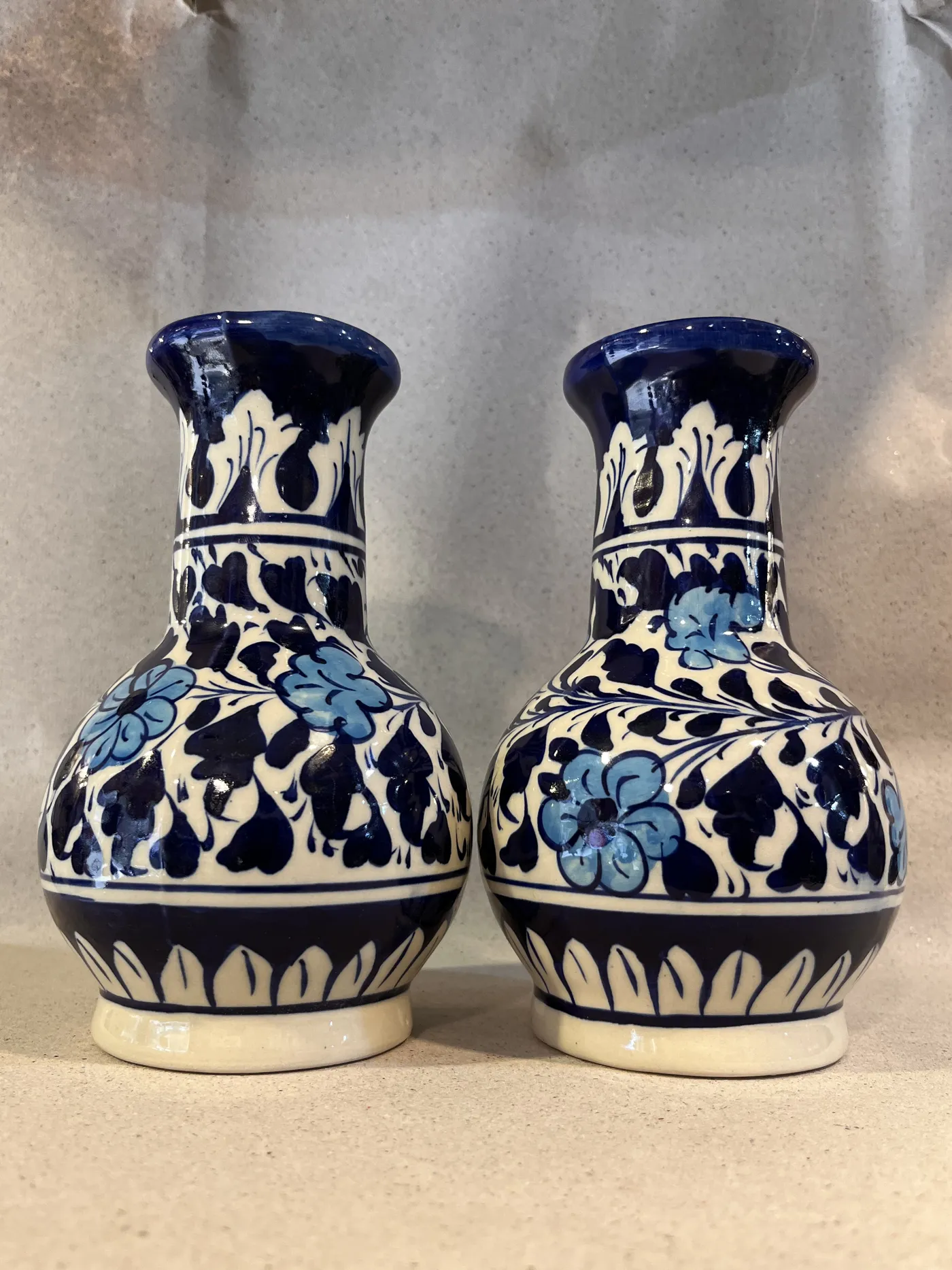 Authentic Pakistani handcrafted Multani Blue Pottery Ceramic Flower Vases (Medium Pair, 8-Inch) - Artisan Craft from Ghazali Handicrafts Lahore