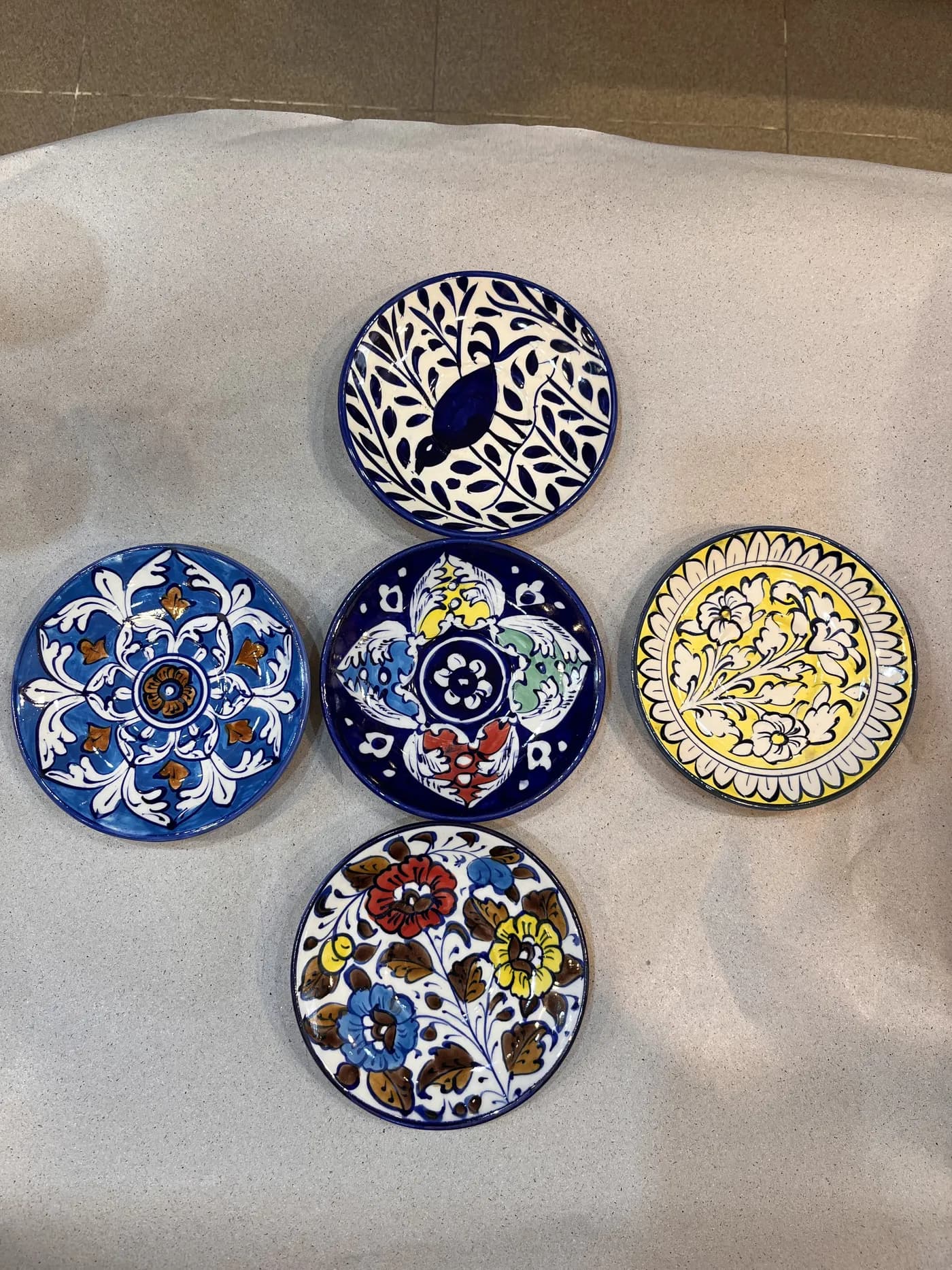 Authentic Pakistani handcrafted Multani Blue Pottery Decorative Hanging Plates (Set of 5, 6-Inch) - Artisan Craft from Ghazali Handicrafts Lahore