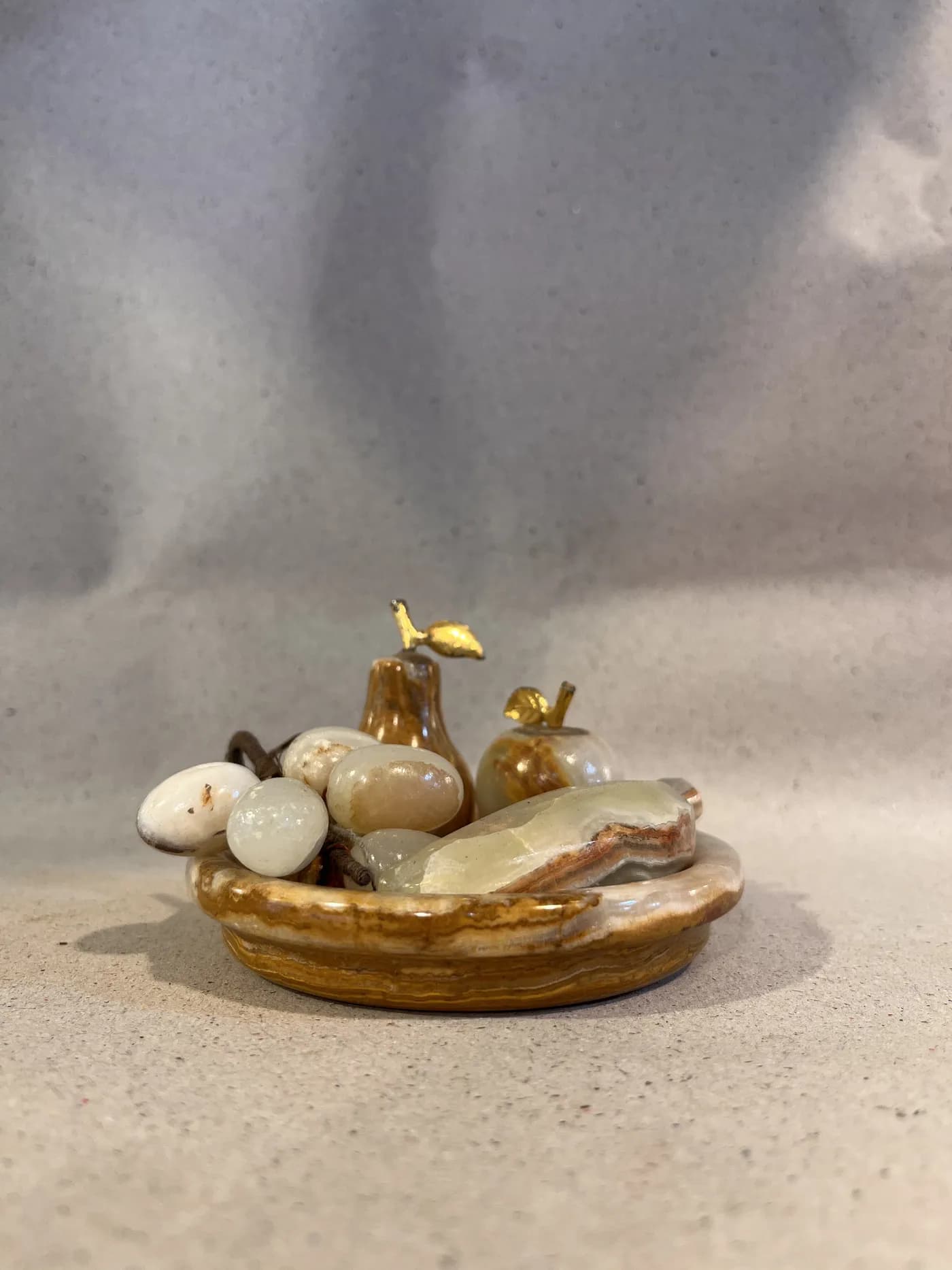 Authentic Pakistani handcrafted Natural Marble Miniature Fruit Set with Tray (4-Inch) (4 inches) - marble from Ghazali Handicrafts Lahore