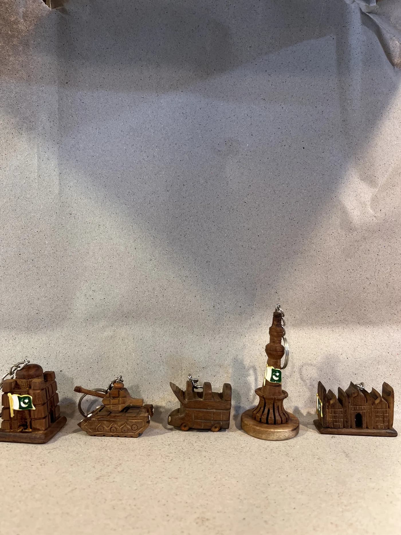Authentic Pakistani handcrafted Sheesham Wood Pakistan Monument Keychains (Set of 5) - Artisan Craft from Ghazali Handicrafts Lahore