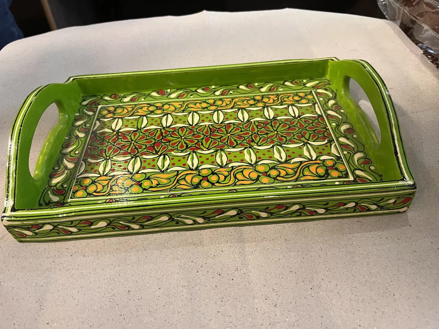 Authentic Pakistani handcrafted Swati Art Tray 12x12 - Artisan Craft from Ghazali Handicrafts Lahore